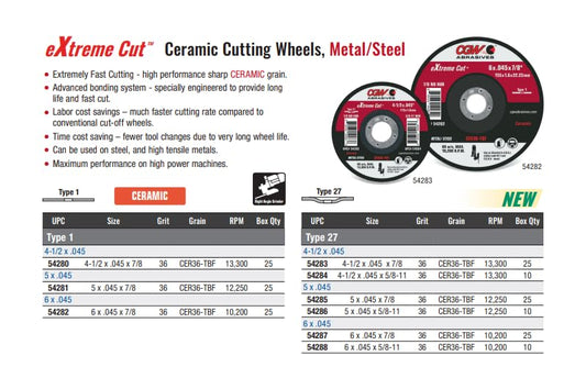 CGW Abrasives eXtreme Cut Ceramic Cutting Wheels