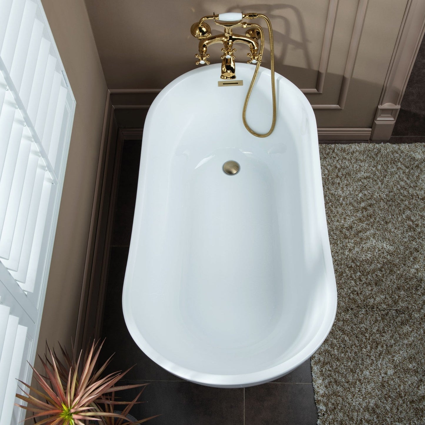 WOODBRIDGE F0030BN Wall Mount Adjustable Centers Bathtub Faucet with 3 Metal Cross Handles and Telephone Style Hand Shower and Porcelain Handle