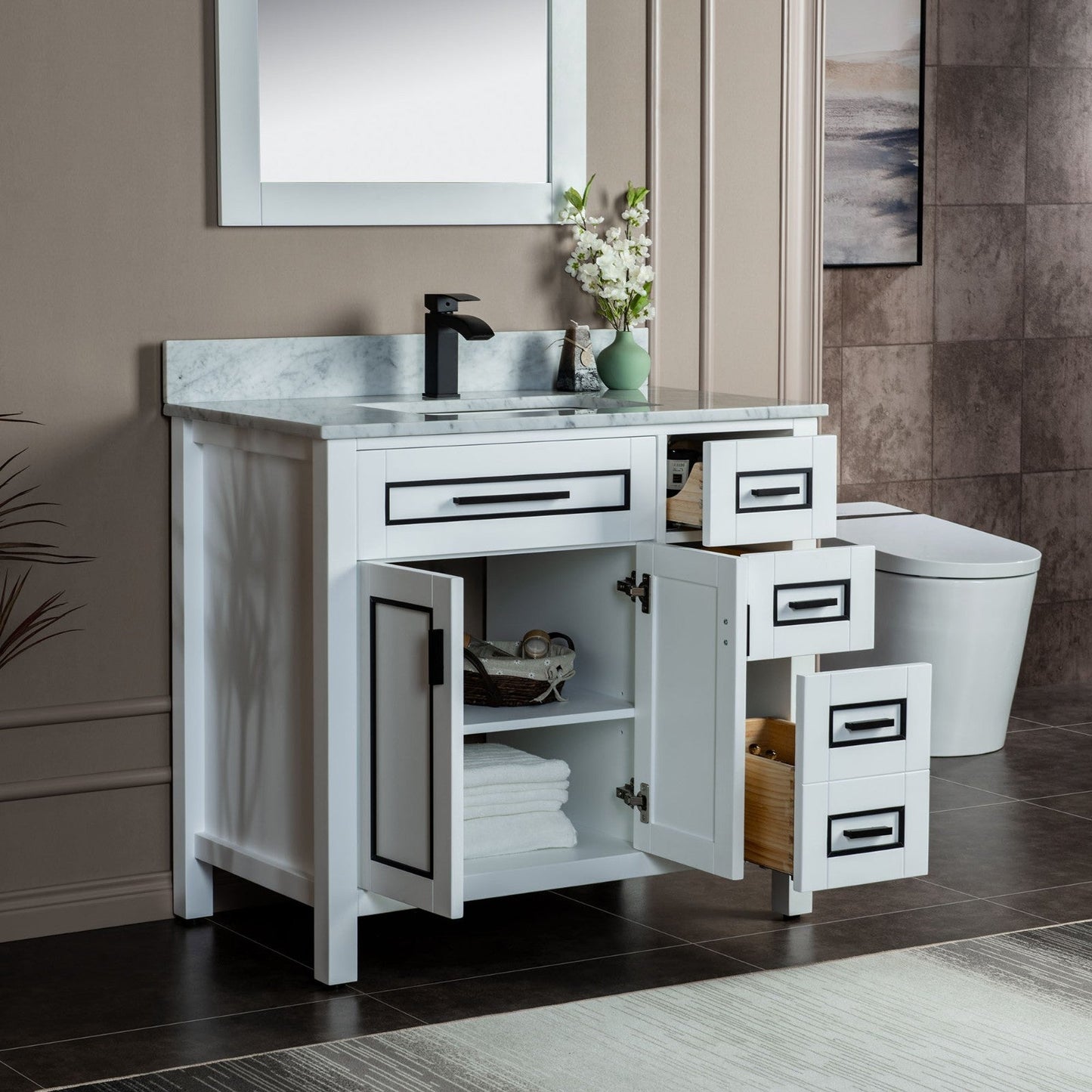 WOODBRIDGE Milan 37" Floor Mounted Single Basin Vanity Set with Solid Wood Cabinet