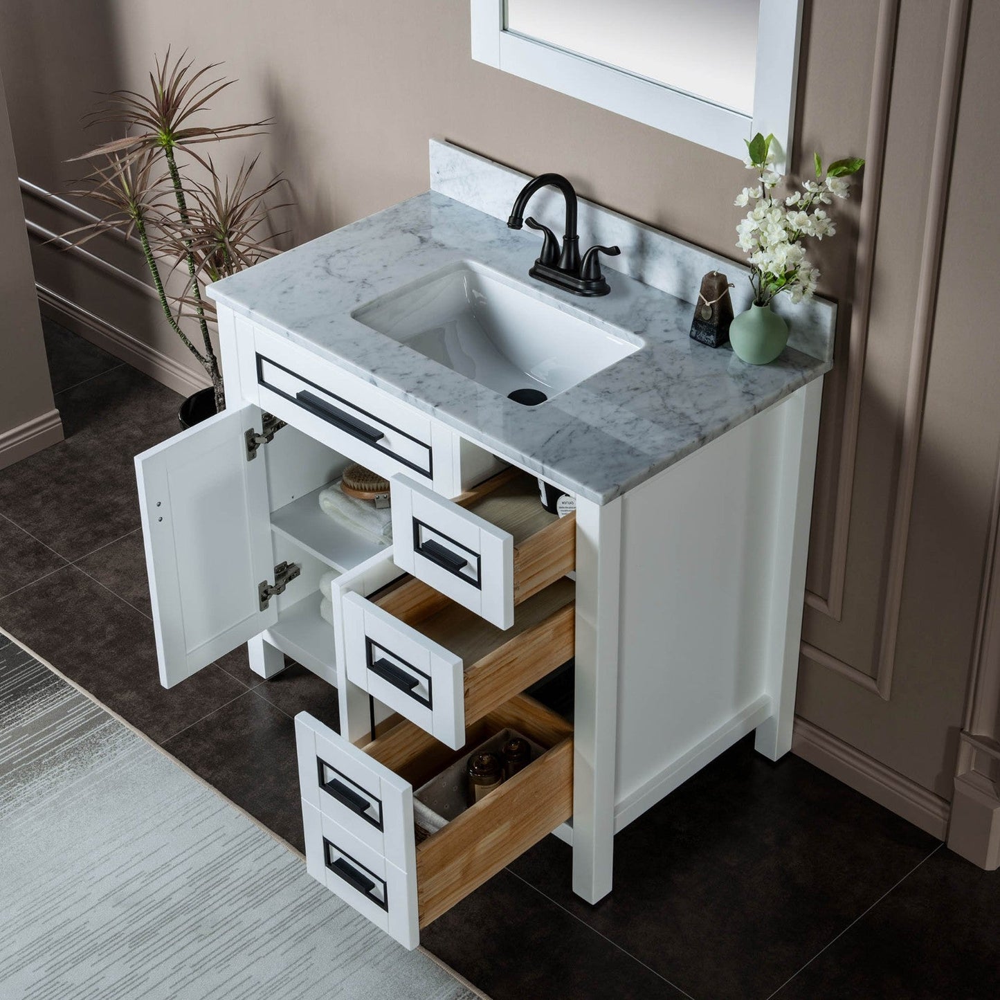 WOODBRIDGE Milan 37" Floor Mounted Single Basin Vanity Set with Solid Wood Cabinet