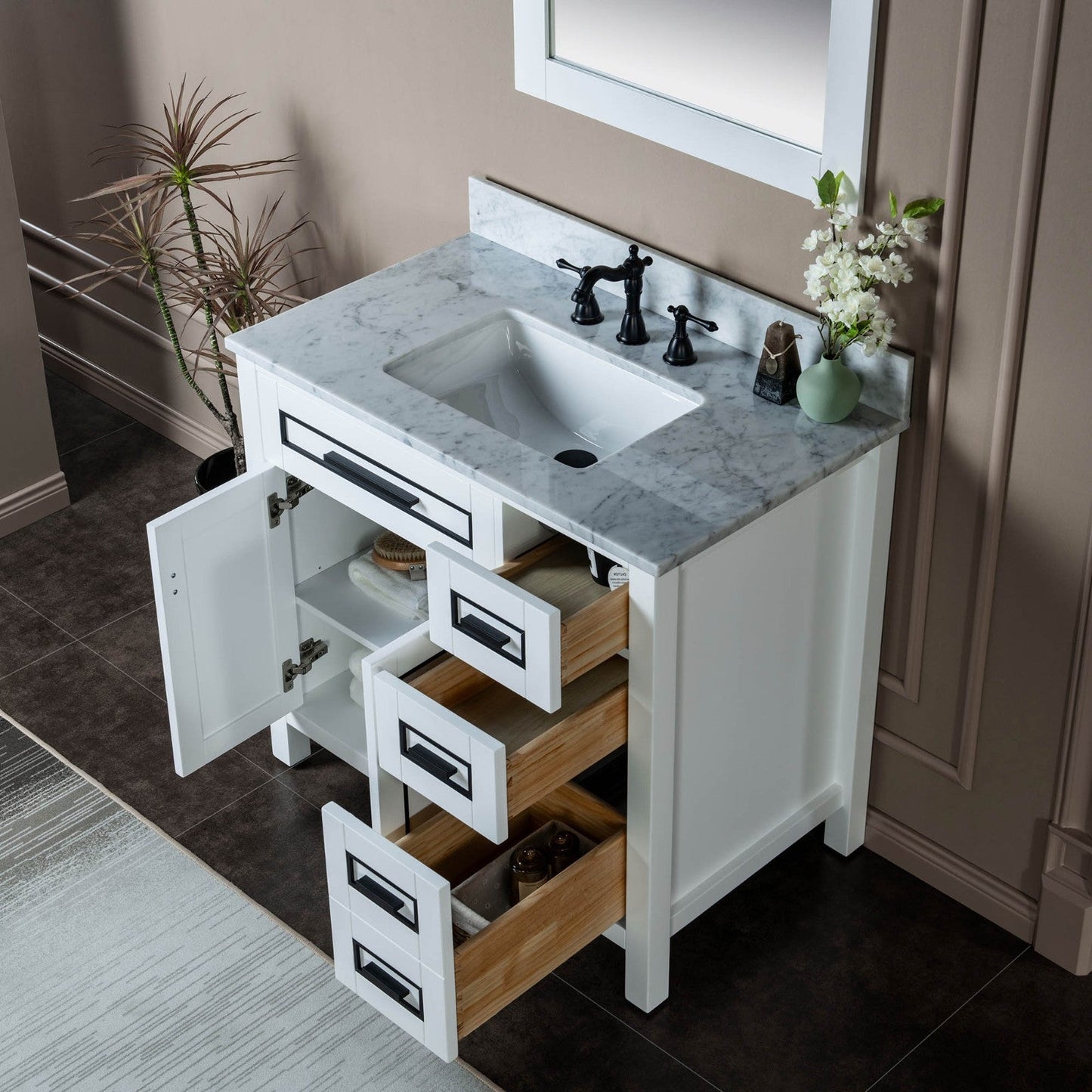 WOODBRIDGE Milan 37" Floor Mounted Single Basin Vanity Set with Solid Wood Cabinet