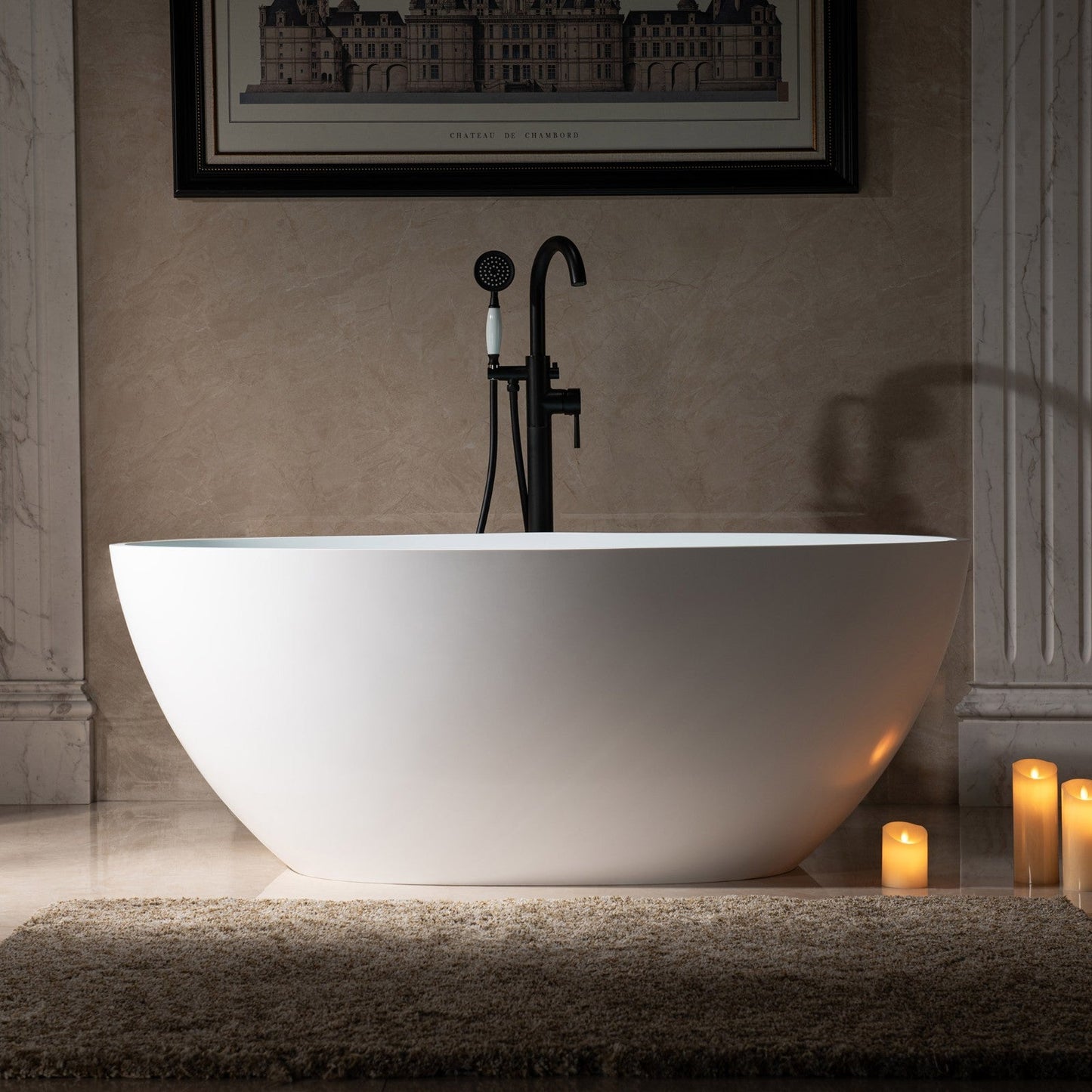 WOODBRIDGE 59 in. x 30.75 in. Luxury Contemporary Solid Surface Freestanding Bathtub