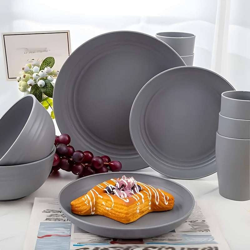 16Piece Wheat Straw Dinnerware Set MicrowaveSafe Lightweight
