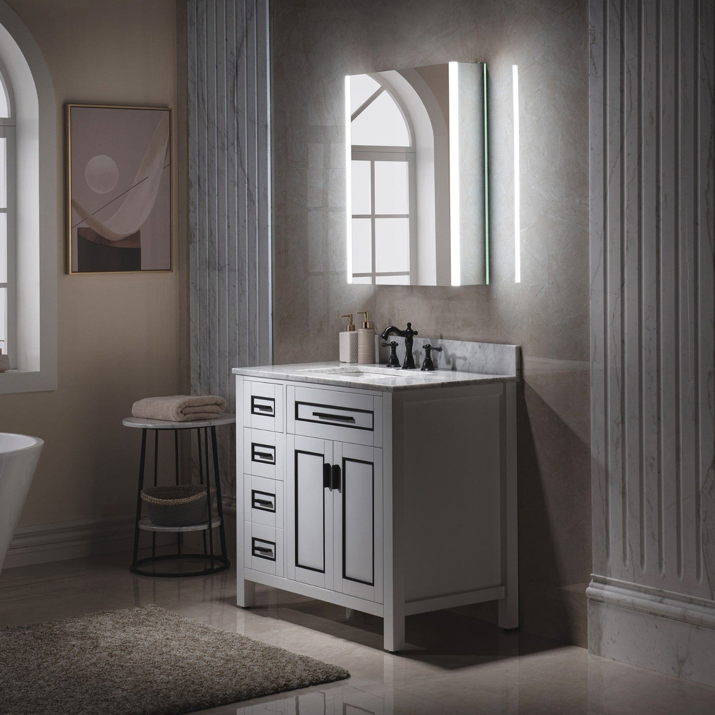 Best Seller WOODBRIDGE Contemporary 24”W X 30"H Surface Mount Frameless One Door Medicine Cabinet with Mirror Defogger and Soft Close Hinges