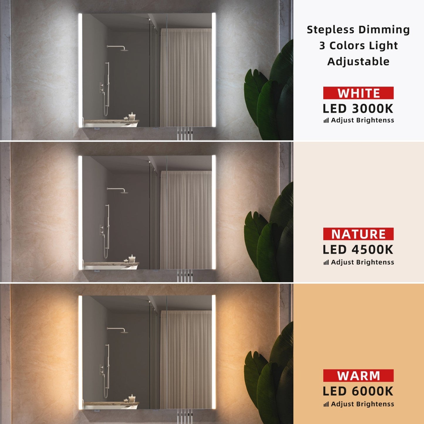WOODBRIDGE Contemporary 36”W X 30"H Surface Mount Frameless 2 Doors Medicine Cabinet with Mirror Defogger and soft close hinges