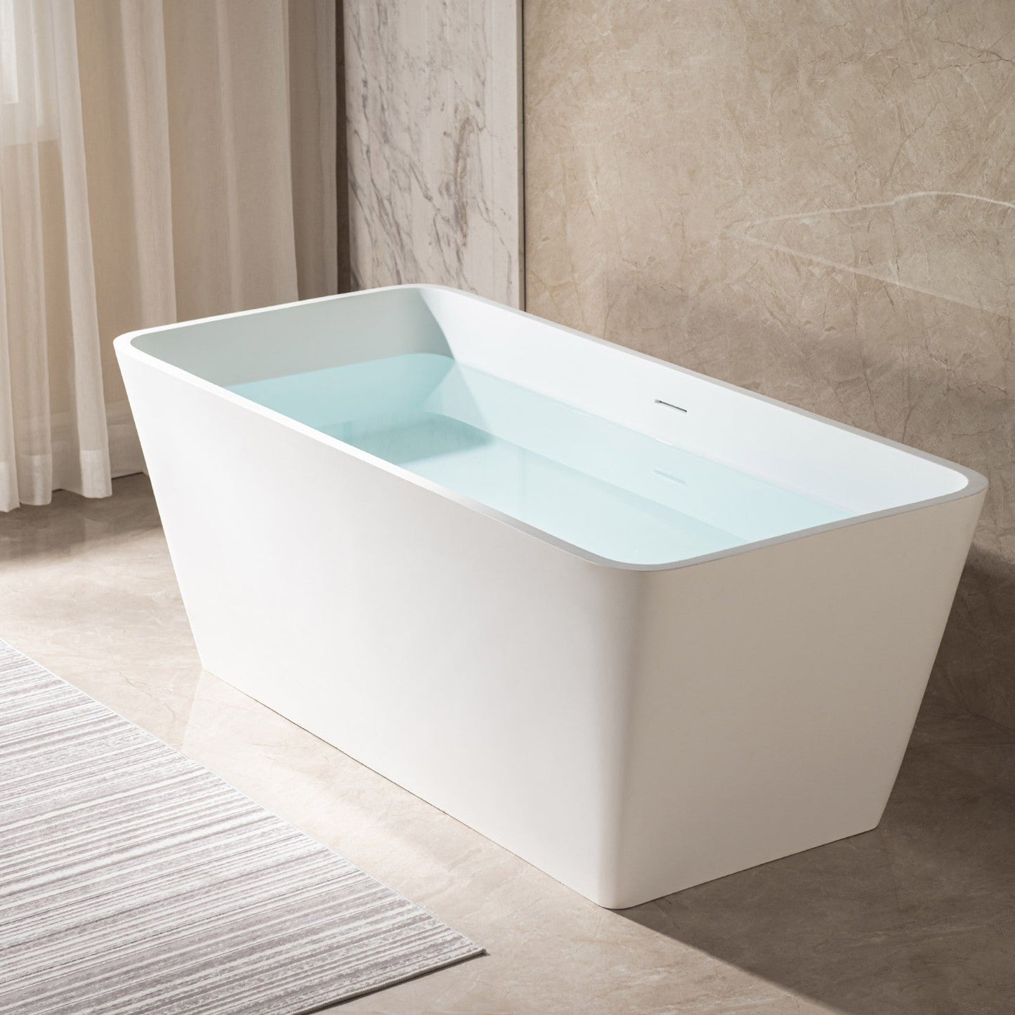 WOODBRIDGE 59 in. x 27.5 in. Luxury Contemporary Solid Surface Freestanding Bathtub