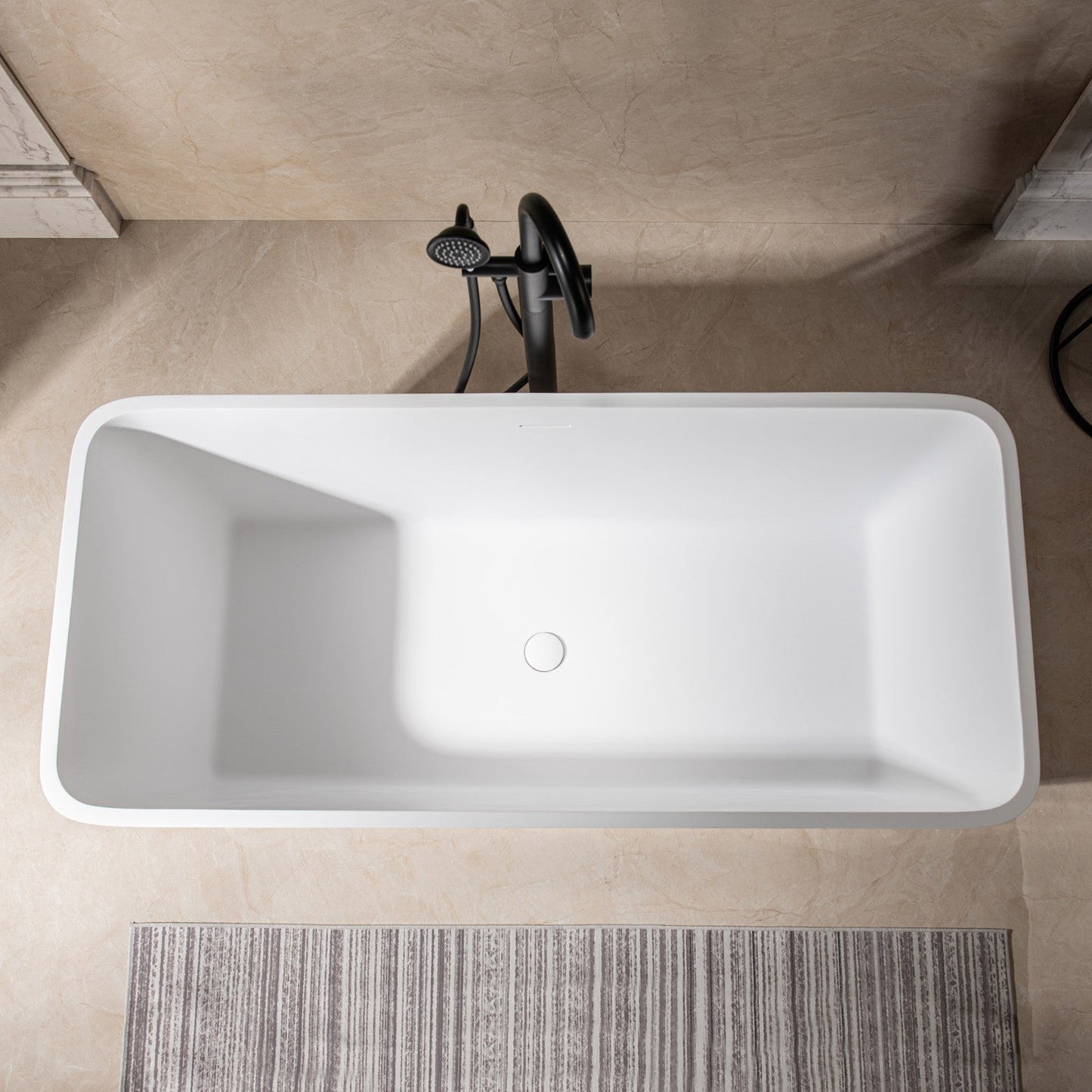 WOODBRIDGE 59 in. x 27.5 in. Luxury Contemporary Solid Surface Freestanding Bathtub