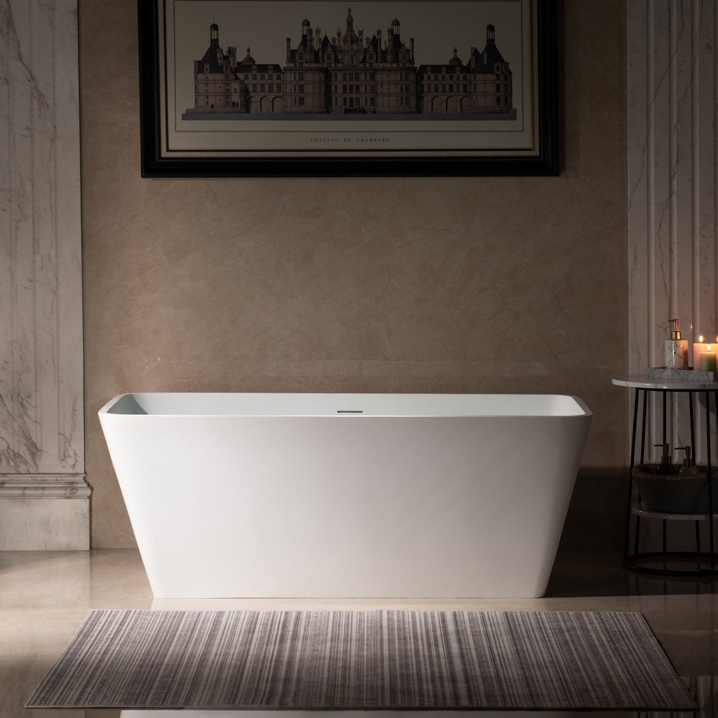WOODBRIDGE 59 in. x 27.5 in. Luxury Contemporary Solid Surface Freestanding Bathtub