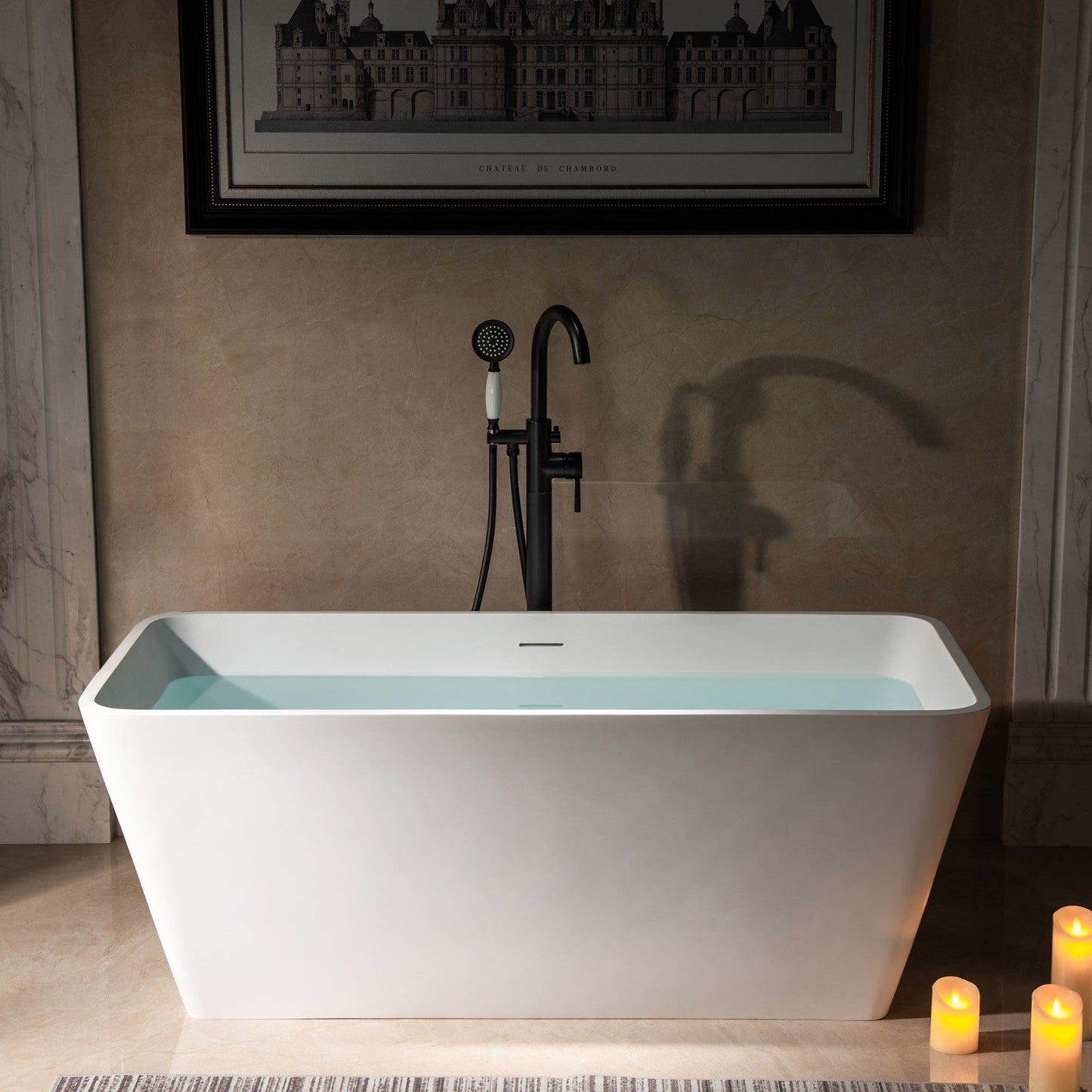 WOODBRIDGE 59 in. x 27.5 in. Luxury Contemporary Solid Surface Freestanding Bathtub