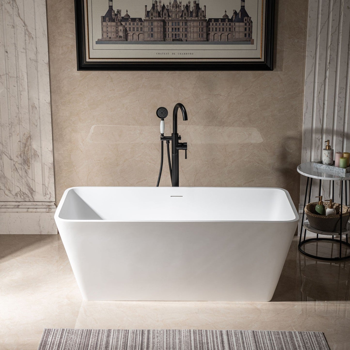 WOODBRIDGE 59 in. x 27.5 in. Luxury Contemporary Solid Surface Freestanding Bathtub