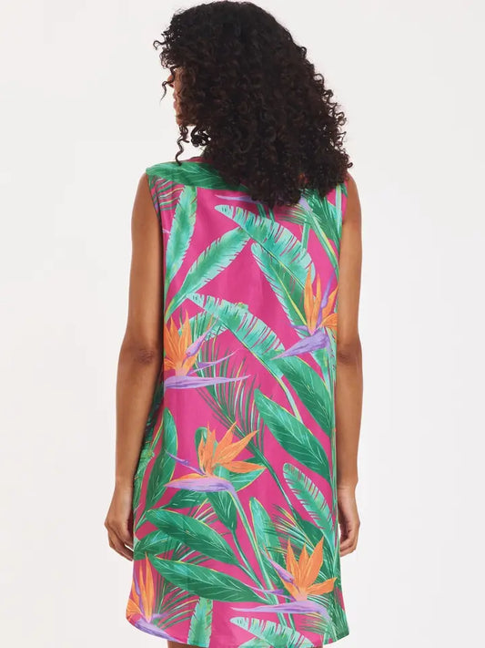 Gabriella Dress – Tropical Leaves in Fuchsia