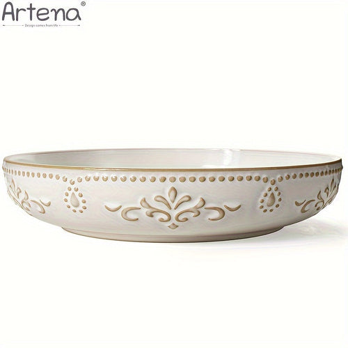 Artena Embossed Damask 24cm Large Ceramic Pasta Bowl | Kitchen + Metal