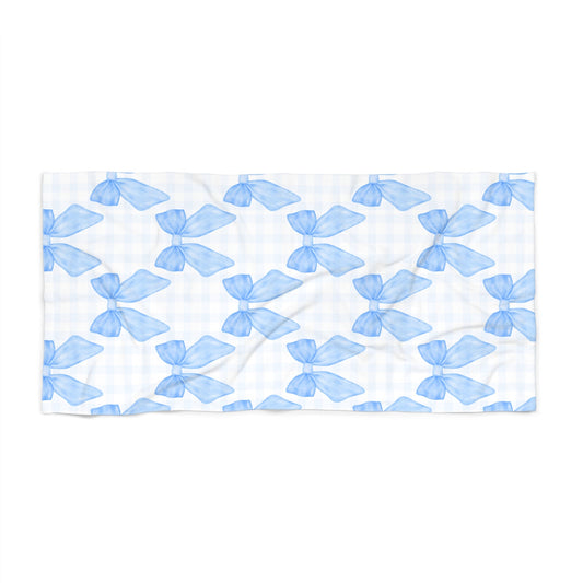 Customizable: Blue Bow Beach Towel | Stylish Summer Accessory, Poolside Fun, Vacation Essential, Gift for Her