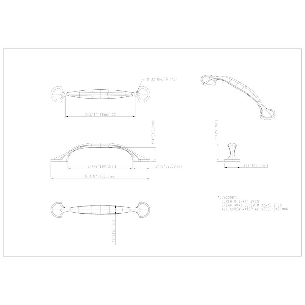 3" Center-to-Center Satin Nickel Watervale Cabinet Pull