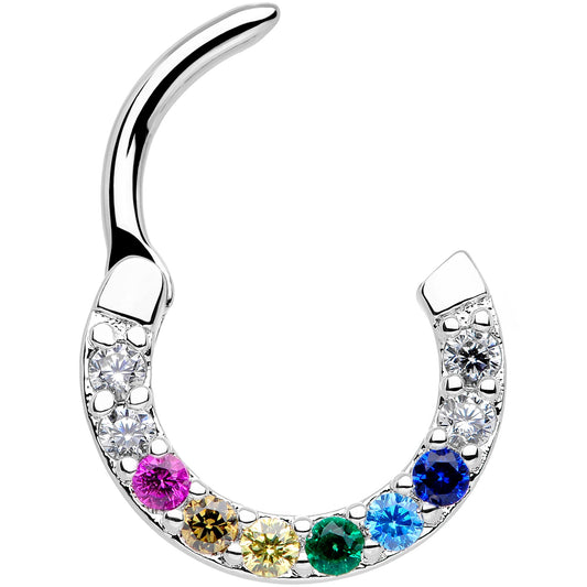 16G 5/16 Pink Blue Gem Rainbow Style Cartilage Clicker