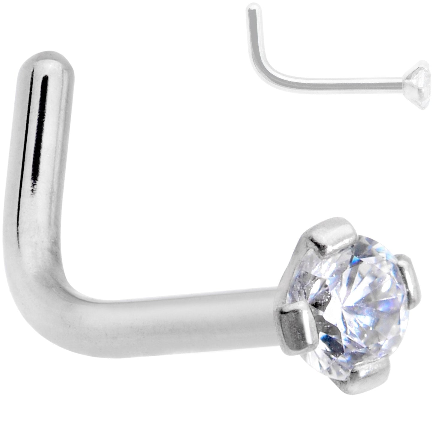 18G 1/4 Clear 3mm CZ Gem Grade 23 Titanium L Shaped Nose Ring