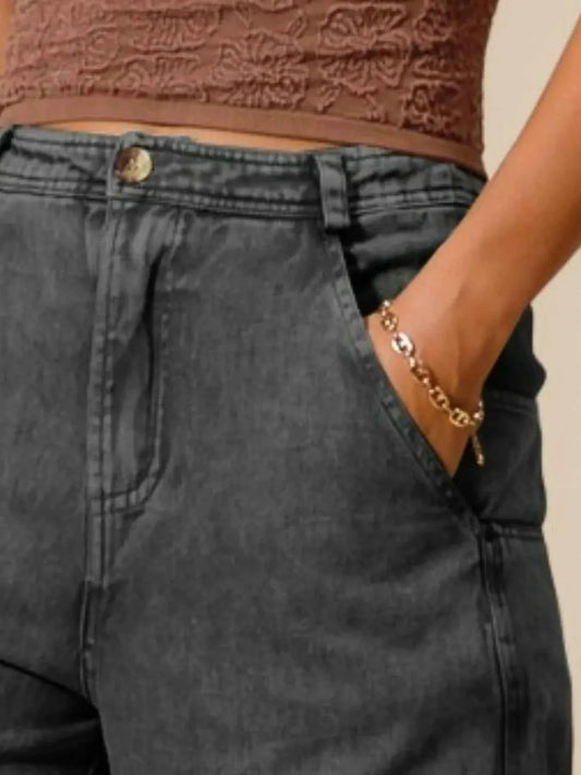 SO ME Mineral Washed Mid Rise Women's Jeans - Barrel Shape Design