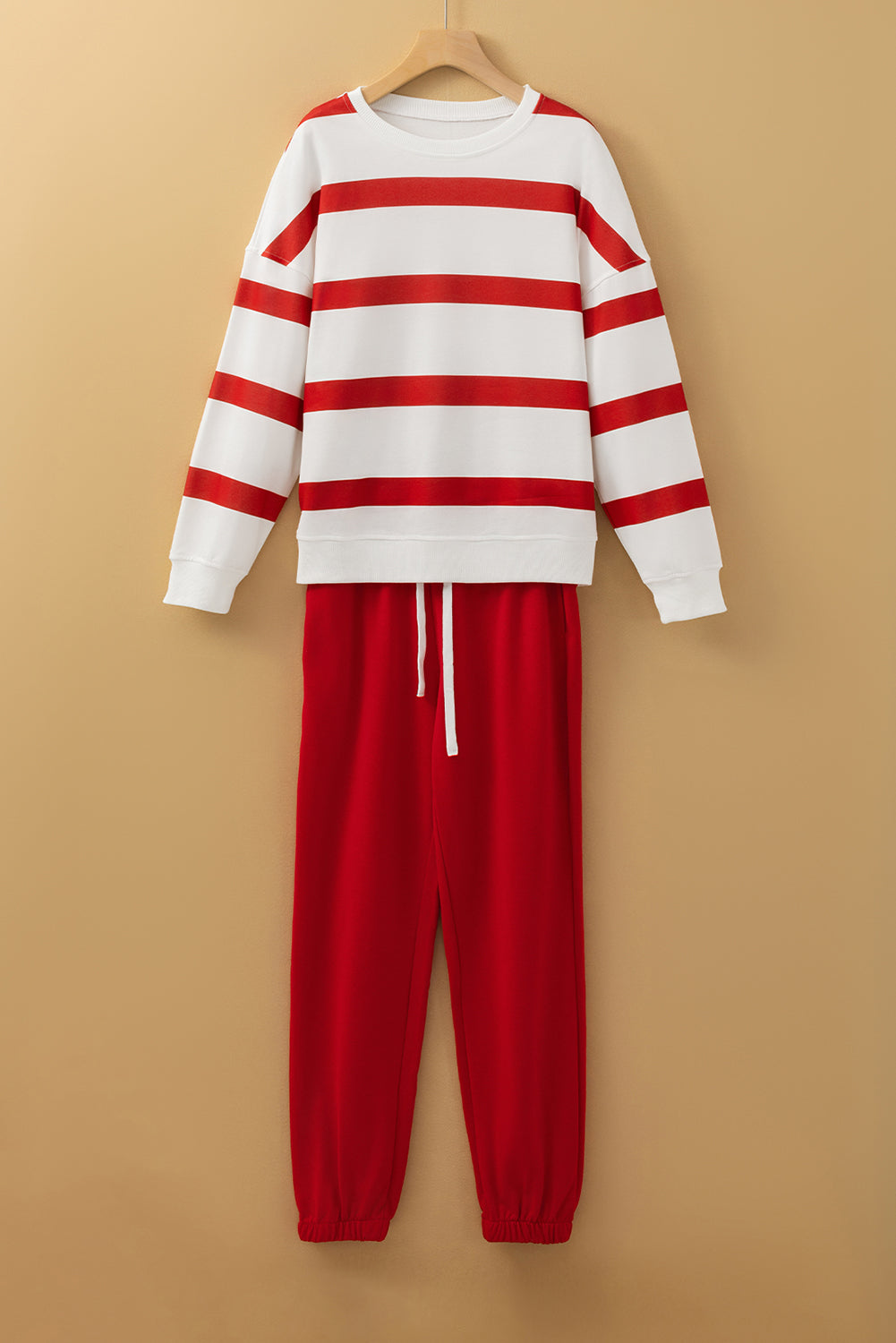 Light French Beige Striped Pullover and Joggers Set for Effortless Style