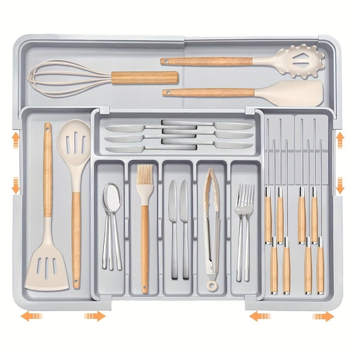 1pc Expandable Silverware Organizer with 2 Knife Blocks - BPA-Free