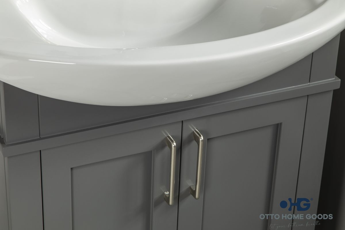 Luna 26" Pepper Bathroom Vanity with Porcelain Top & Brushed Nickel Hardware