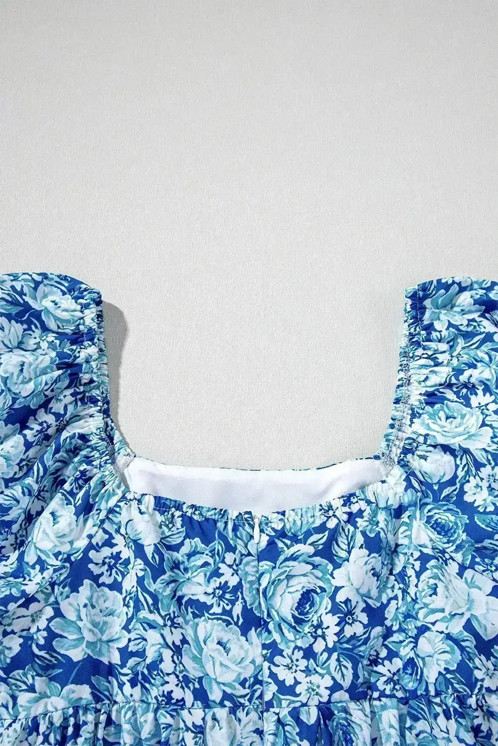Blue Floral Puff Sleeve Babydoll Mini Dress