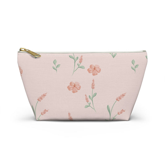 Customizable: Floral Cosmetic Bag with T-Bottom, Makeup Organizer, Flower Print Pouch, Cute Travel Accessory, Gift for Her, Mother’s Day