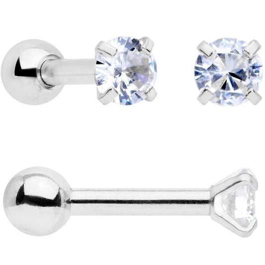 18G Clear CZ Gem Heart Cartilage Tragus Set of 8