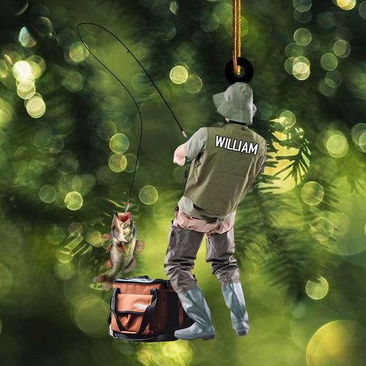 Fishing Man Ornament - Personalized Custom Shaped Acrylic Ornament - Christmas Gift For Him, for Dad, Fishing Lovers