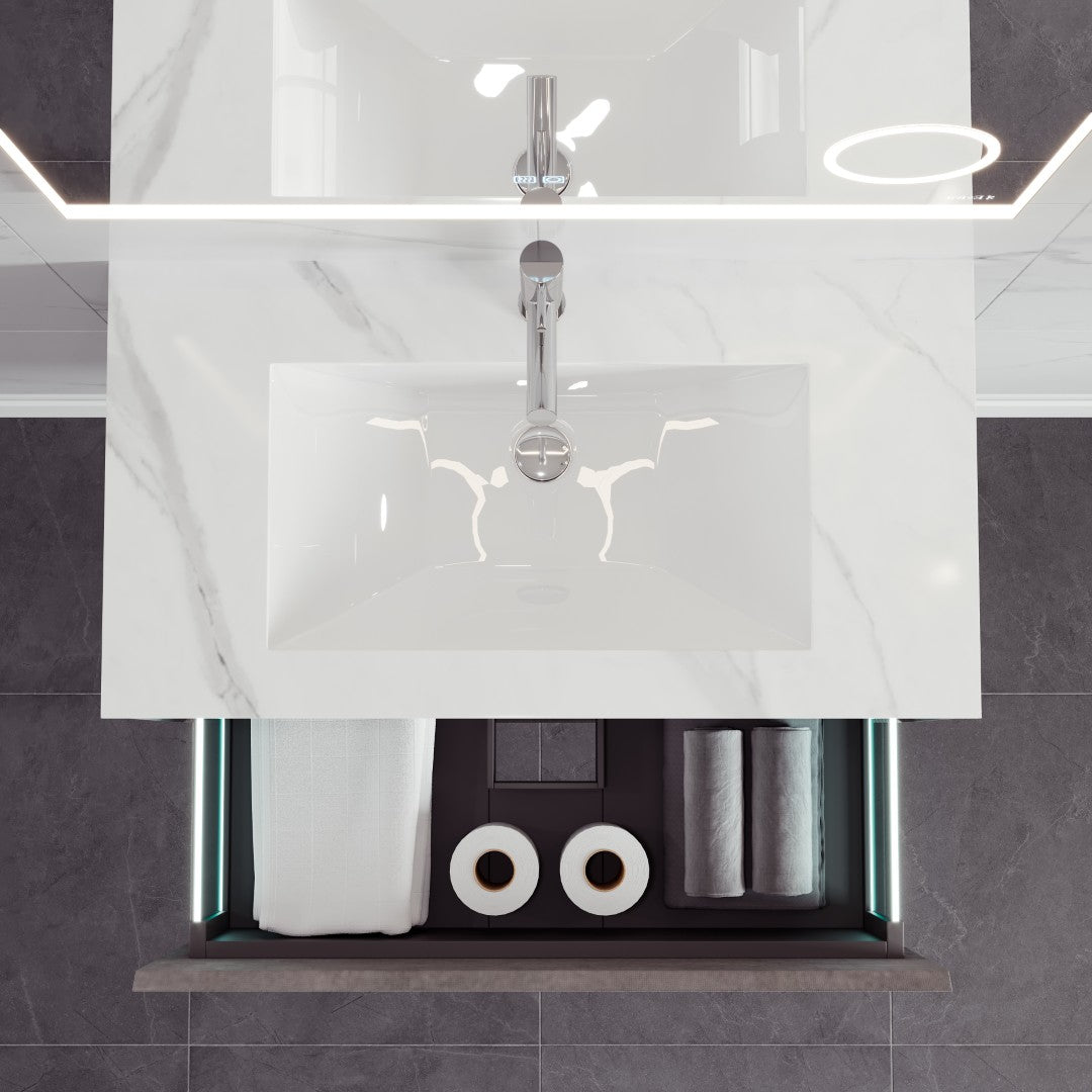 Eviva Aurora Wall Mount Bath Vanity with Carrara Quartz Top and Undermount Porcelain Sink (36"-60")