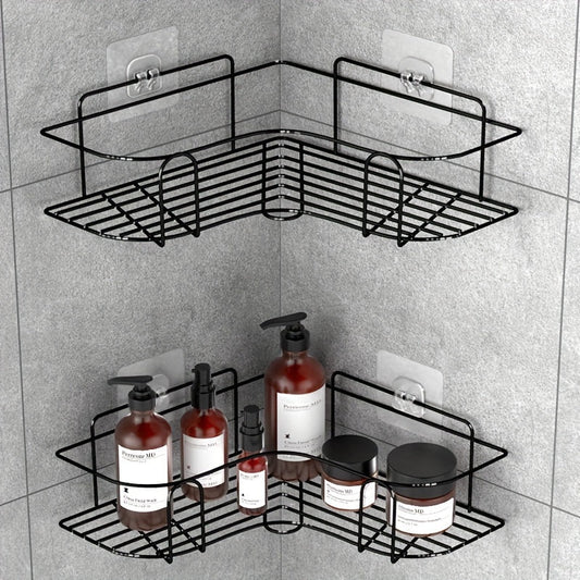 Elegant Stainless Steel Corner Shower Shelf with Golden Accents