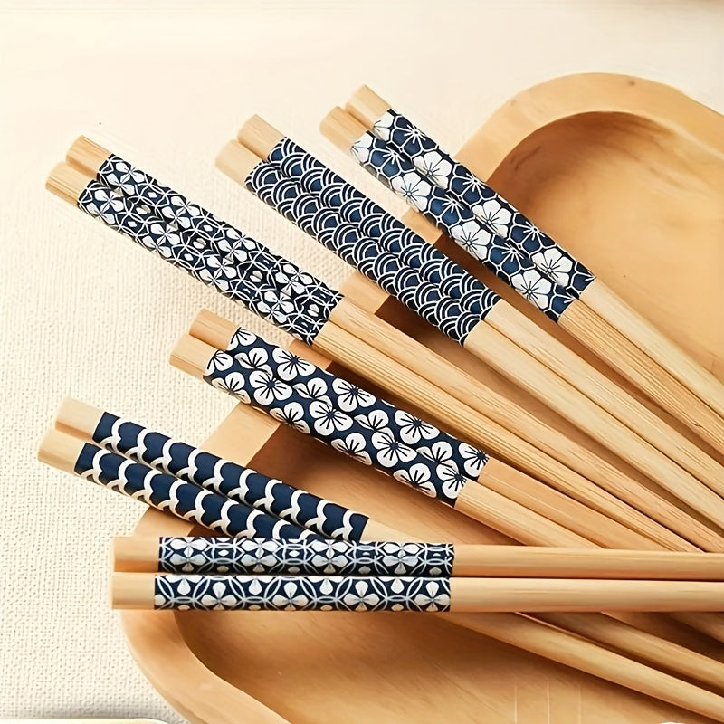 5 Pairs Premium Reusable Multicolor Nonslip Bamboo Chopsticks | Kitchen + Metal