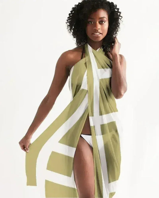 Sheer Sarong Swimsuit Cover Up Wrap / Geometric Beige and White