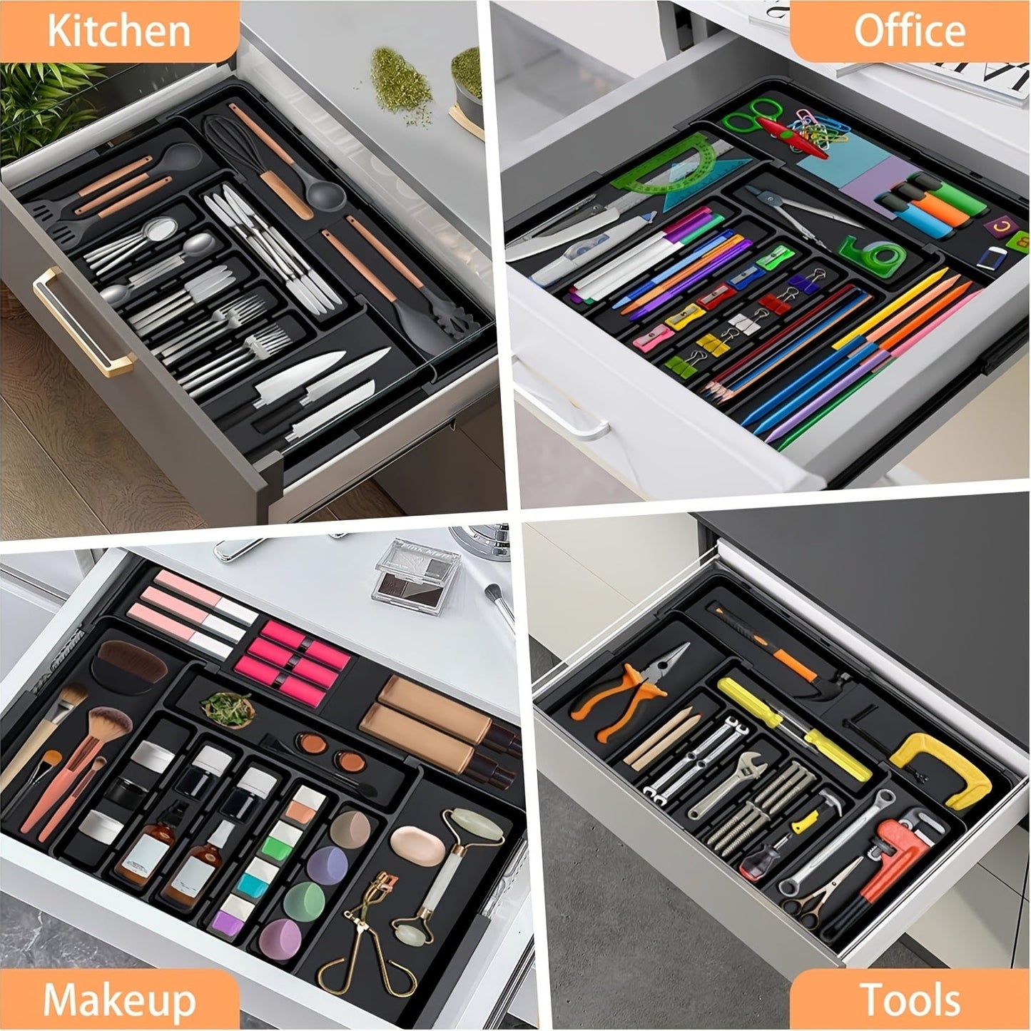 Expandable Silverware Organizer Tray - Adjustable Flatware Storage for