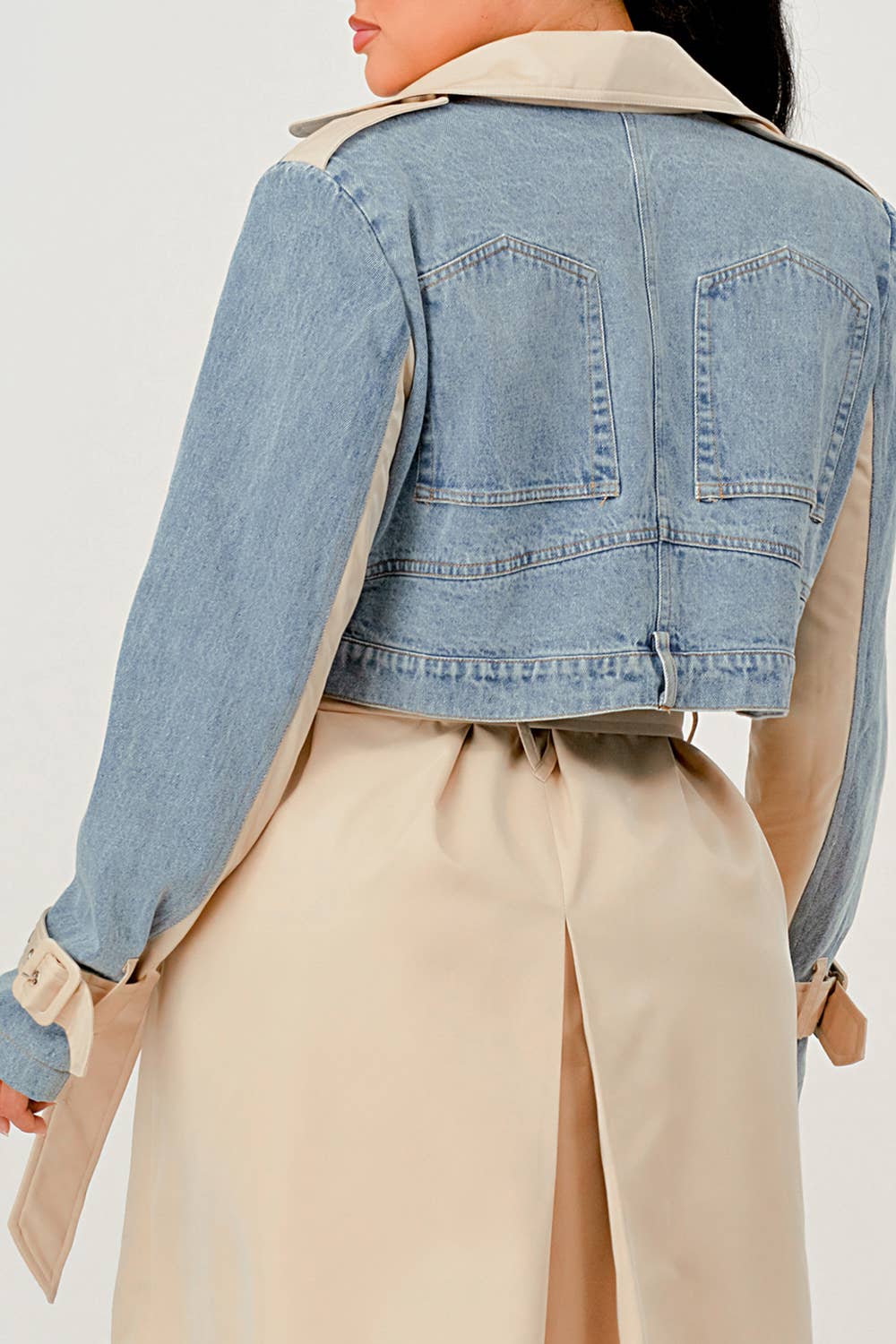 Denim Contrast Belted Trench Coat