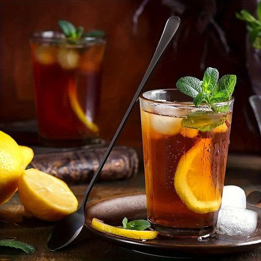 Set of 6 Black Stainless Steel Long Iced Tea Spoons