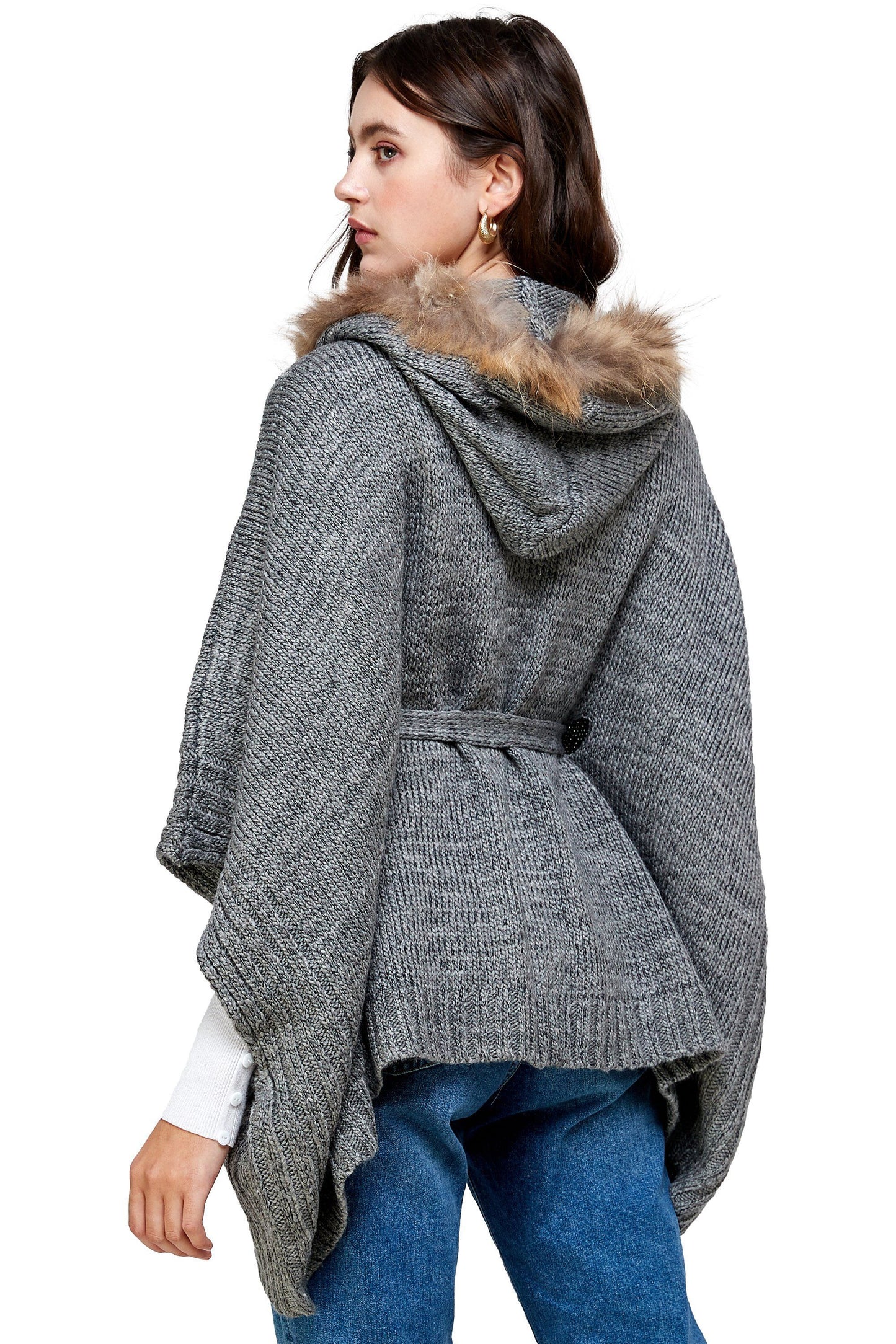 Knitted Cape with Faux Fur Collar | Apparel | Kitchen + Metal