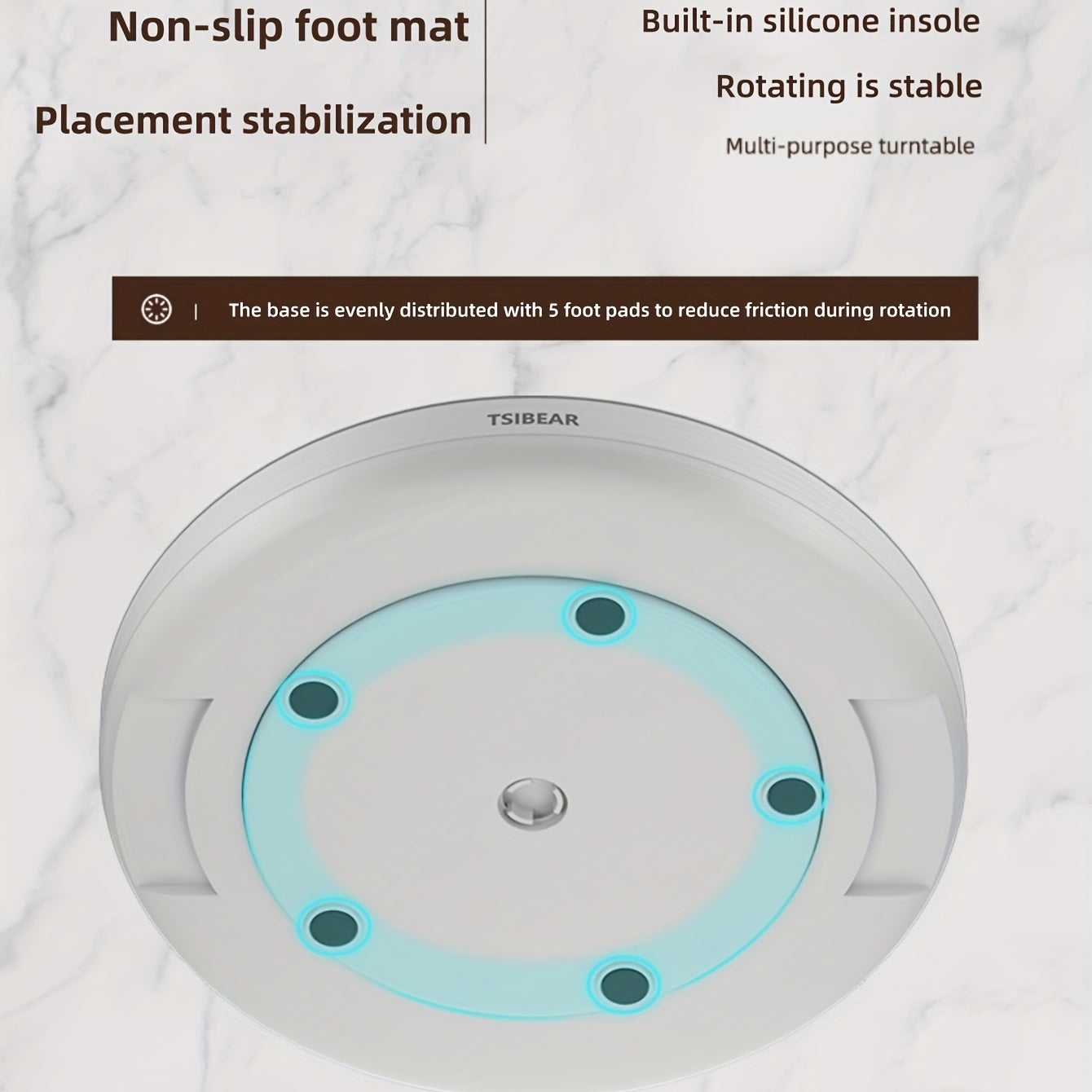 non-slip foot mat and placement stabilization for the layz susan