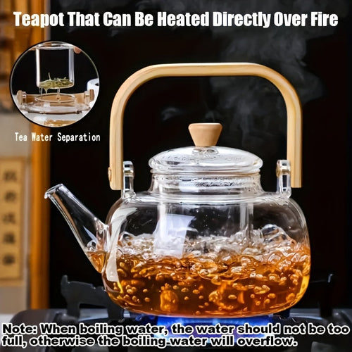 Elegant 34oz Glass Teapot with Bamboo Handle Infuser