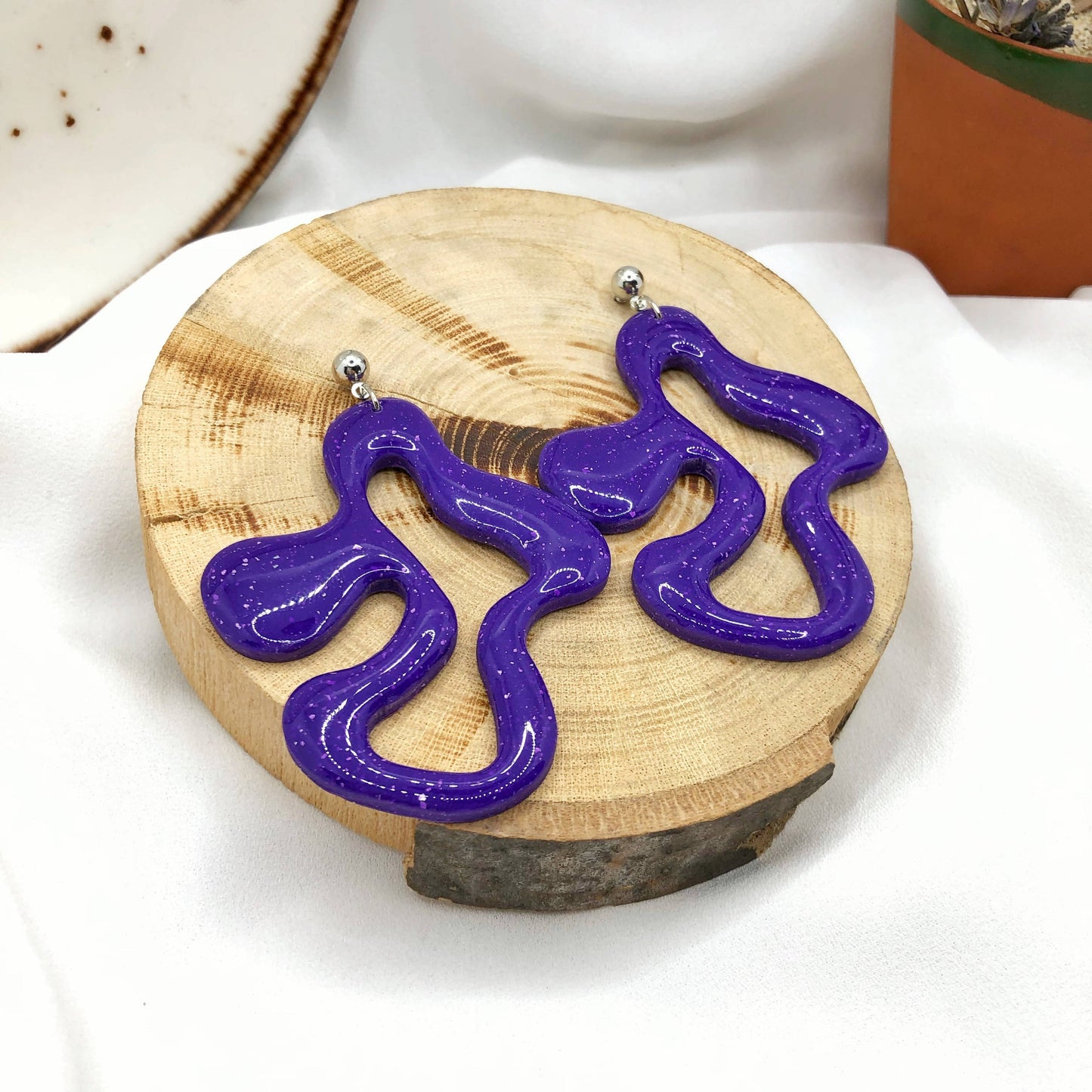 Bright Purple Earrings, Hand Crafted Free Form Earrings , Nickel Free