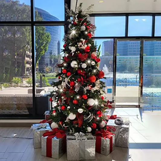 7.5FT Pre-Decorated PVC Christmas Tree Red/White/Silver