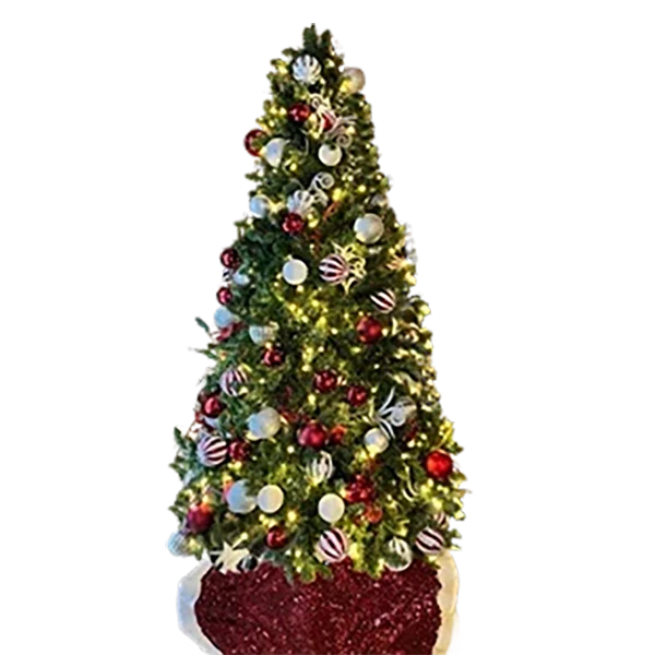 7.5FT Pre-Decorated PVC Christmas Tree Red/White/Silver