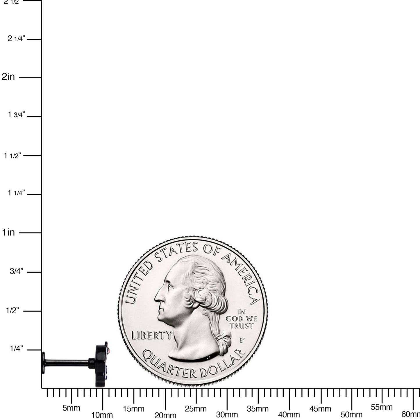 16G 5/16 Aurora Gem Black Kawaii Skull Labret Monroe Tragus