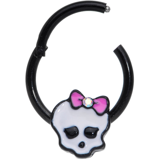 16G 3/8 Aurora Gem Black Kawaii Skull Hinged Segment Ring