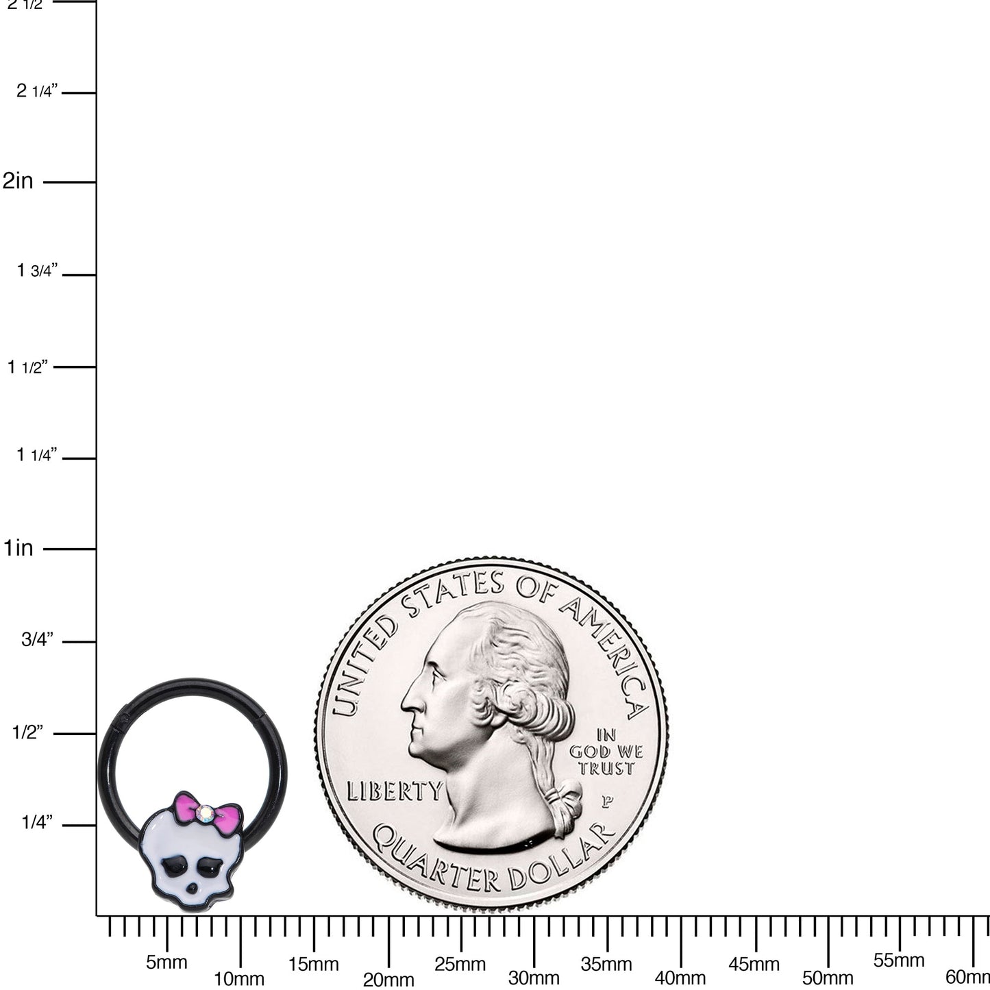 16G 3/8 Aurora Gem Black Kawaii Skull Hinged Segment Ring