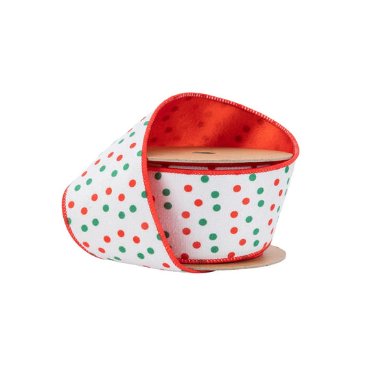 2.5" x 10 yards Wired Red and Green Polka