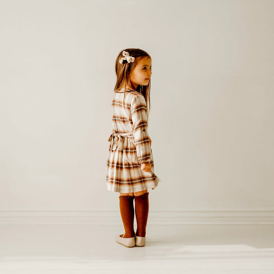 Brown Plaid Girl's Rayon Blend Dress