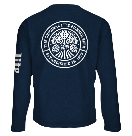Miller Lite Front/Back/Sleeve Print Long Sleeve T-Shirt - Navy Blue