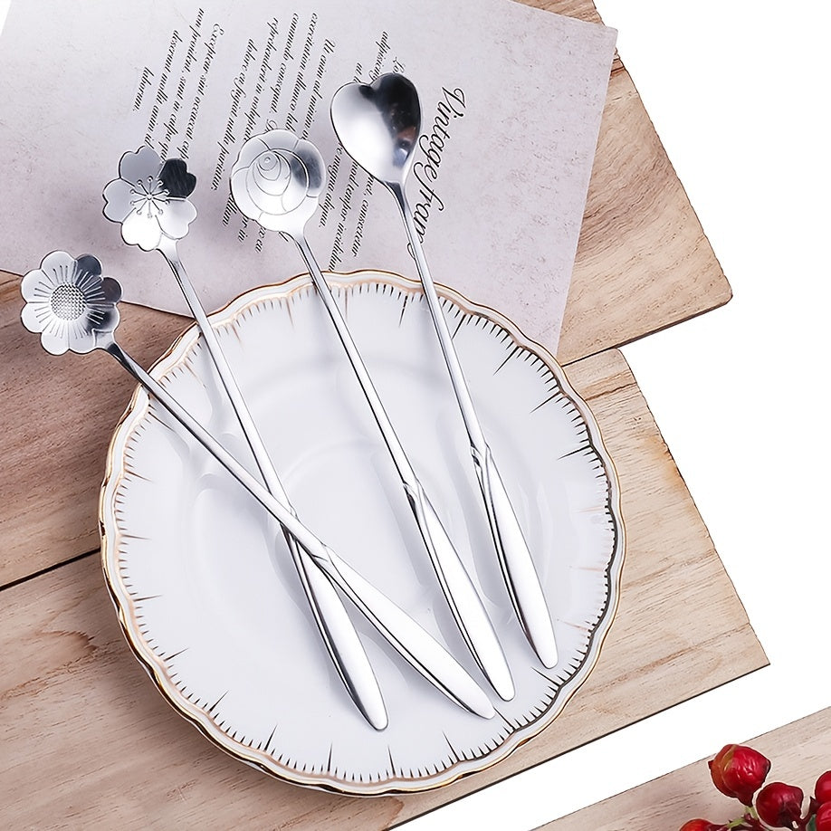 Set of 4 Cherry Blossom Stainless Steel Dessert Spoons