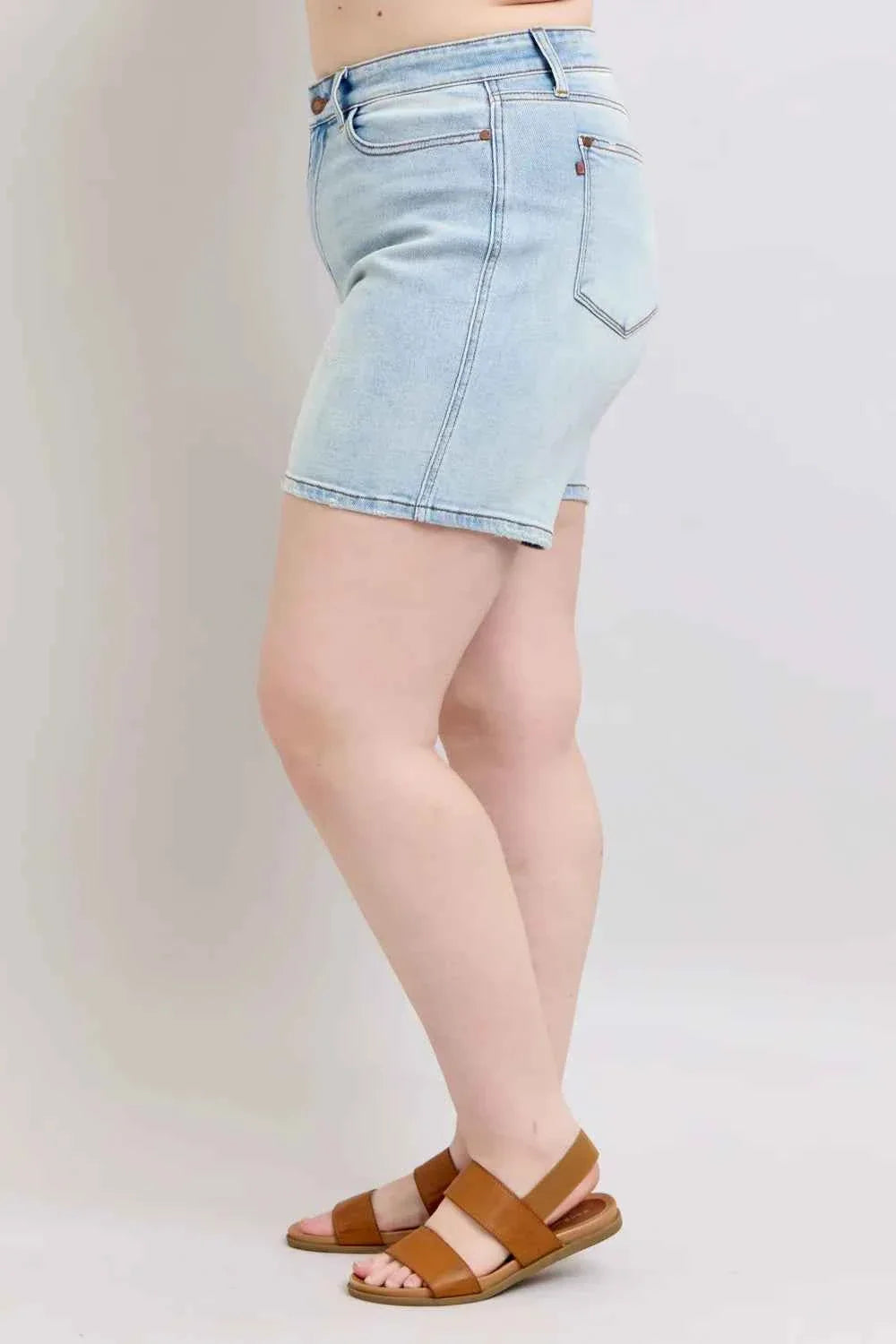 Judy Blue Plus Size Denim Shorts with Pockets - Full Size 2 Button Design