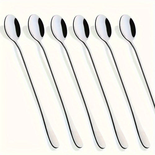 Set of 6 LongHandled Black Polished Stainless Steel Spoons